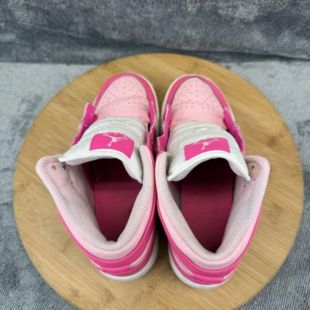 Nike Air Jordan 1 Mid Shoes Girls Size 4Y Pink White Leather Sneakers FD8780-116